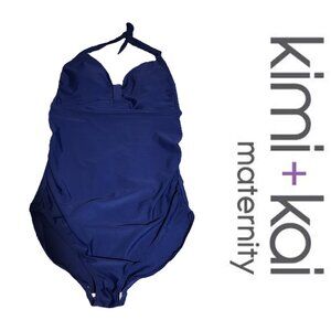 Kimi and Kai Dana Maternity Halter One-Piece Swimsuit NWT Navy Large